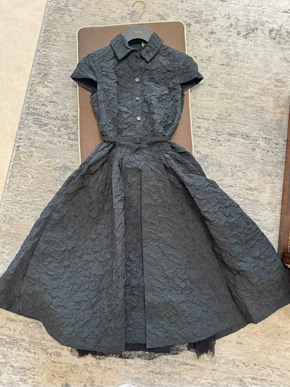 Dior Black Textured Midi Shirt Dress